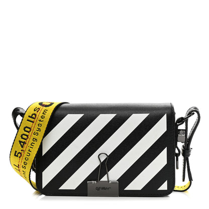 Off-White Saffiano Striped Mini Diag Binder Clip Bag Black White Yellow 1 of 12