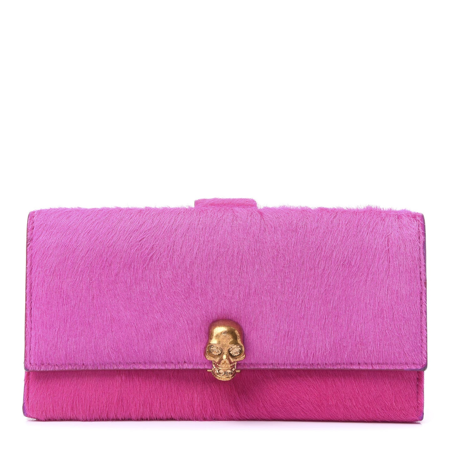 Calf Hair Skull Continental Wallet Bright Pink