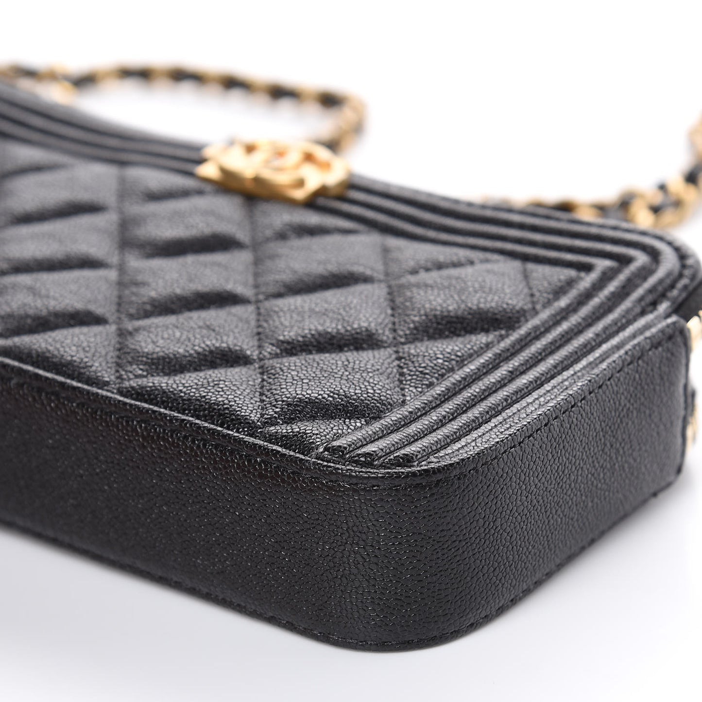 Caviar Quilted Small Boy Clutch With Chain Black
