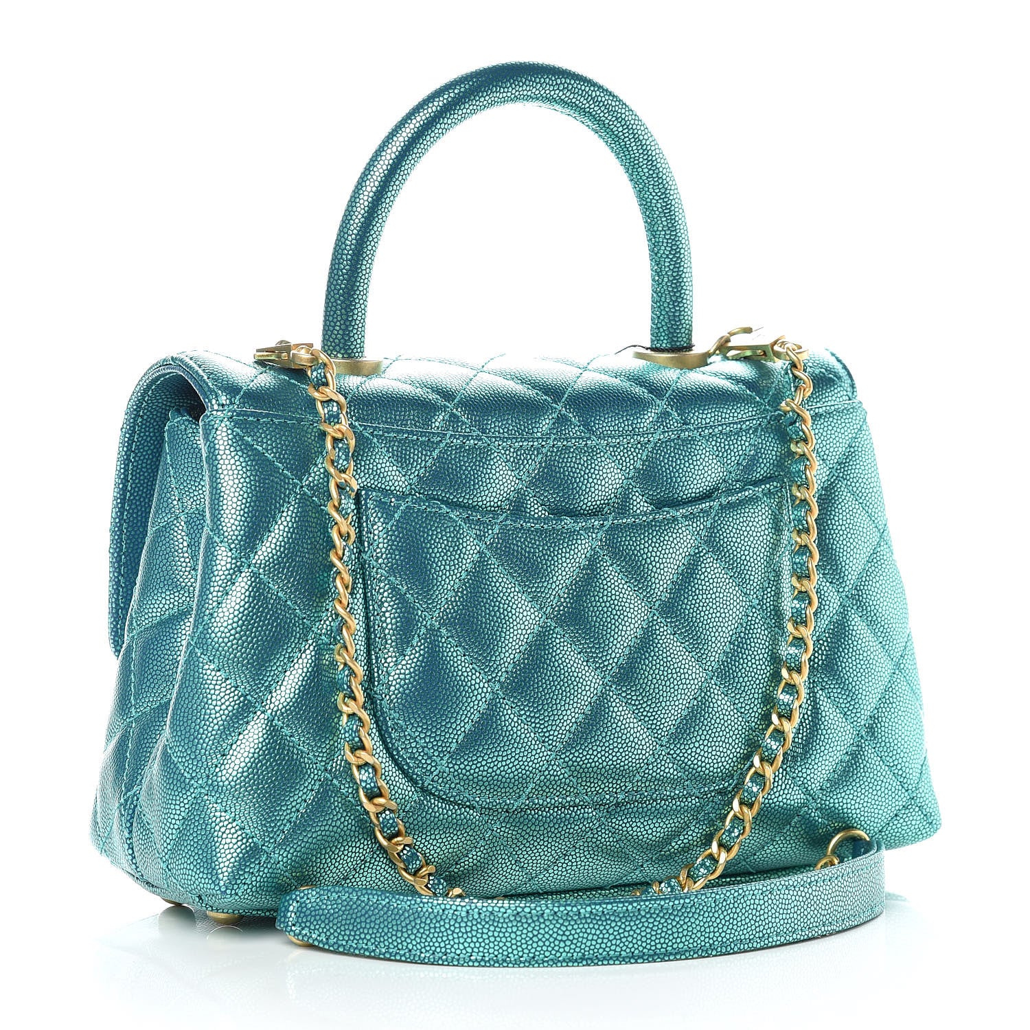 Chanel Metallic Caviar Quilted Mini Coco Handle Flap Blue 4 of 11