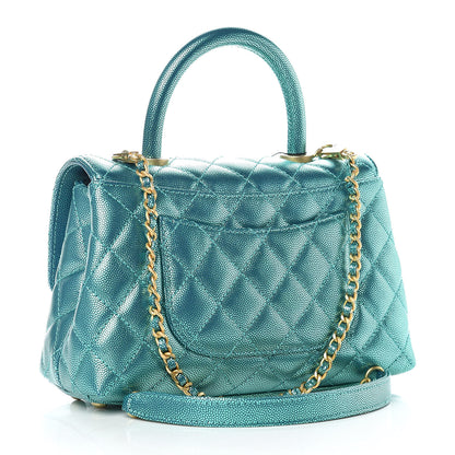 Chanel Metallic Caviar Quilted Mini Coco Handle Flap Blue 4 of 11