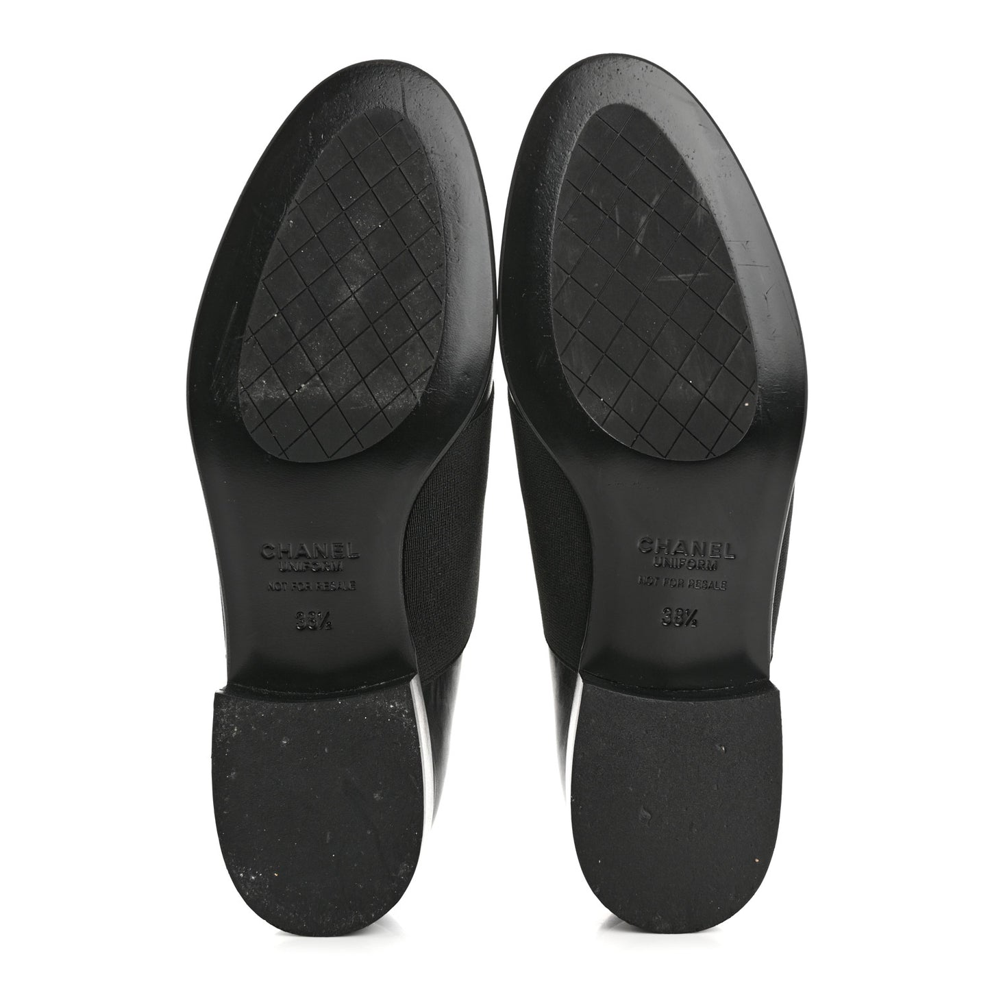 Calfskin Elastic Lace Up Cap Toe CC Loafers 38.5 Black