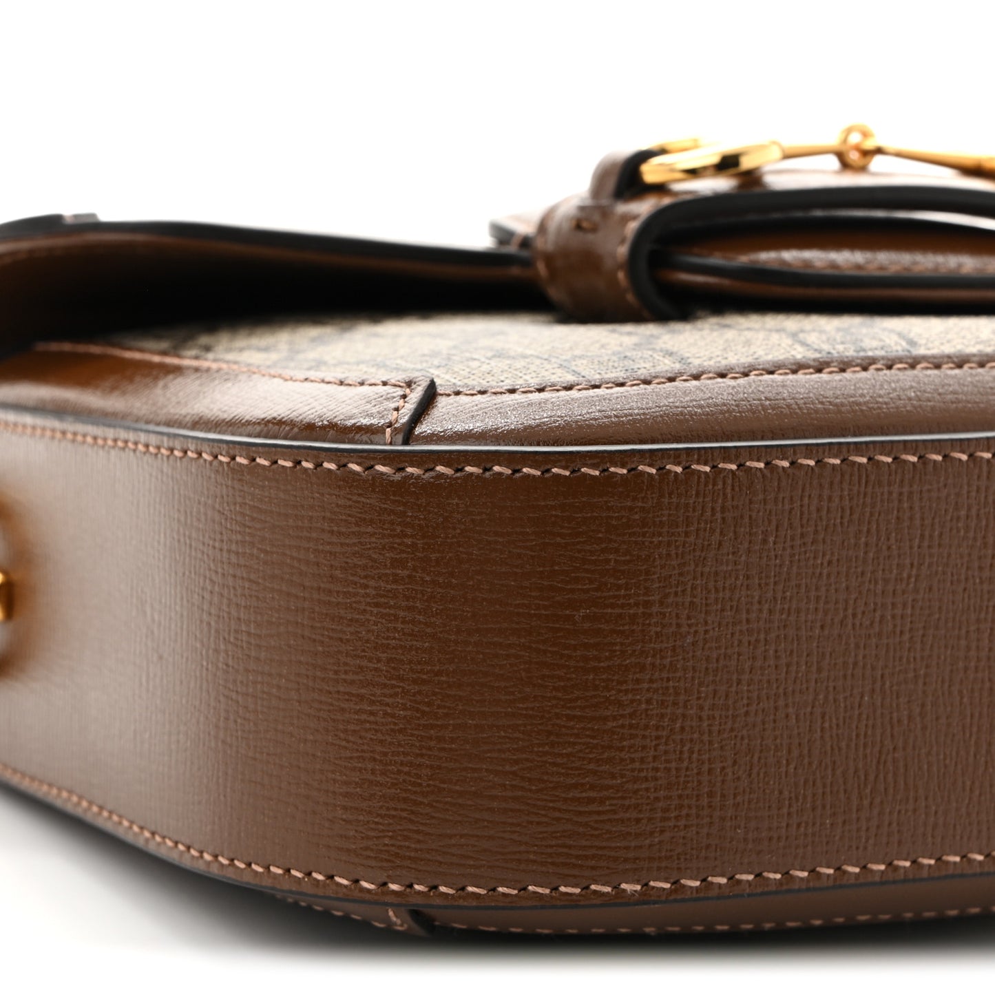 GG Supreme Monogram Web Mini Horsebit 1955 Shoulder Bag Beige Brown Sugar