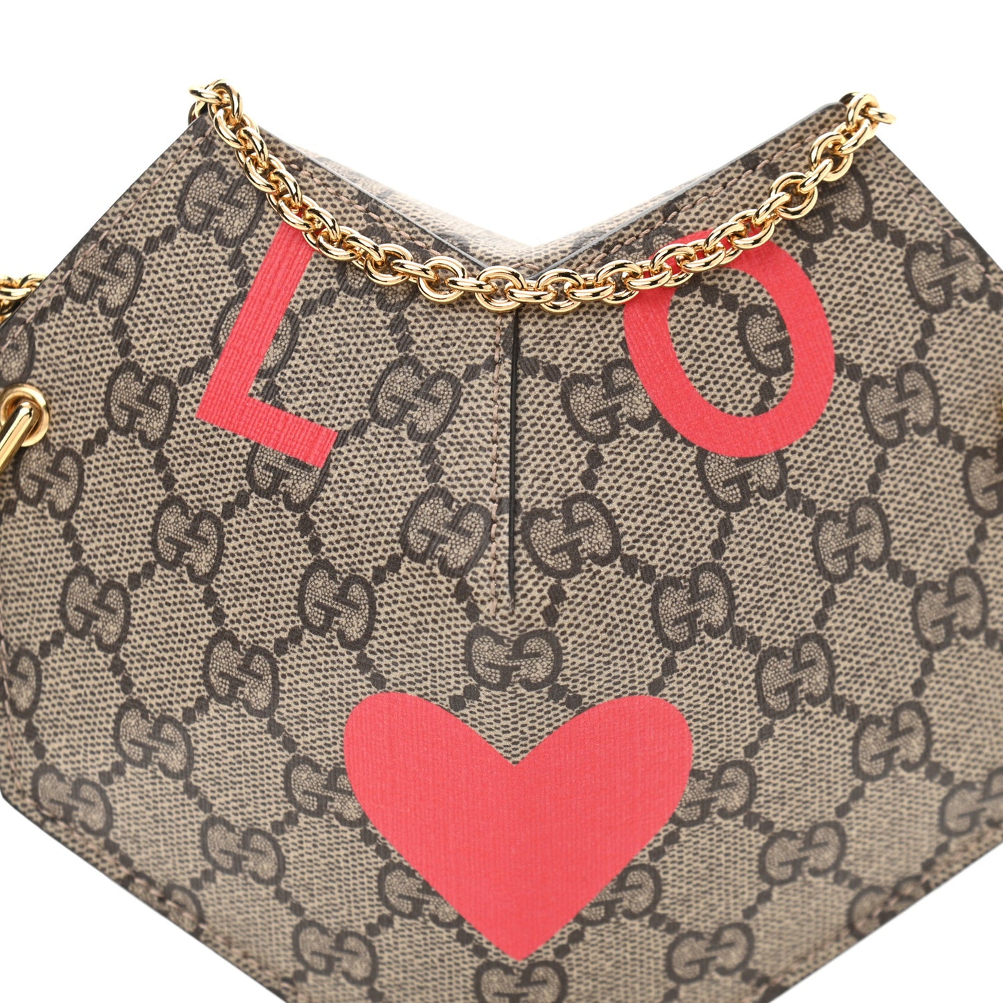 GG Supreme Monogram Love Heart Valentines Day Mini Padlock Heart Bag Beige Ebony New Geranium