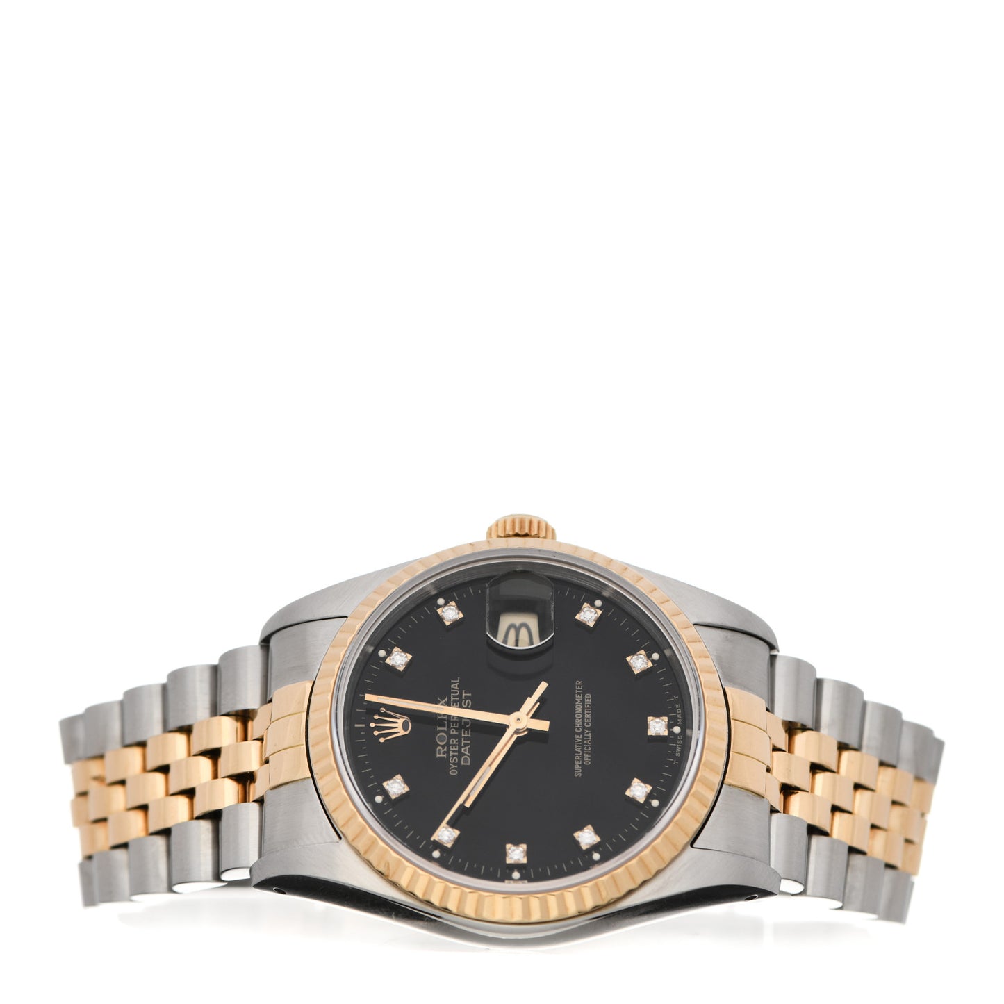 Stainless Steel 18K Yellow Gold Diamond 36mm Oyster Perpetual Datejust Watch Black 16233