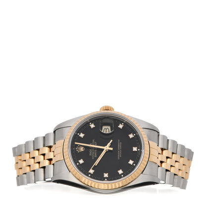 Rolex Stainless Steel 18K Yellow Gold Diamond 36mm Oyster Perpetual Datejust Watch Black 16233 2 of 6