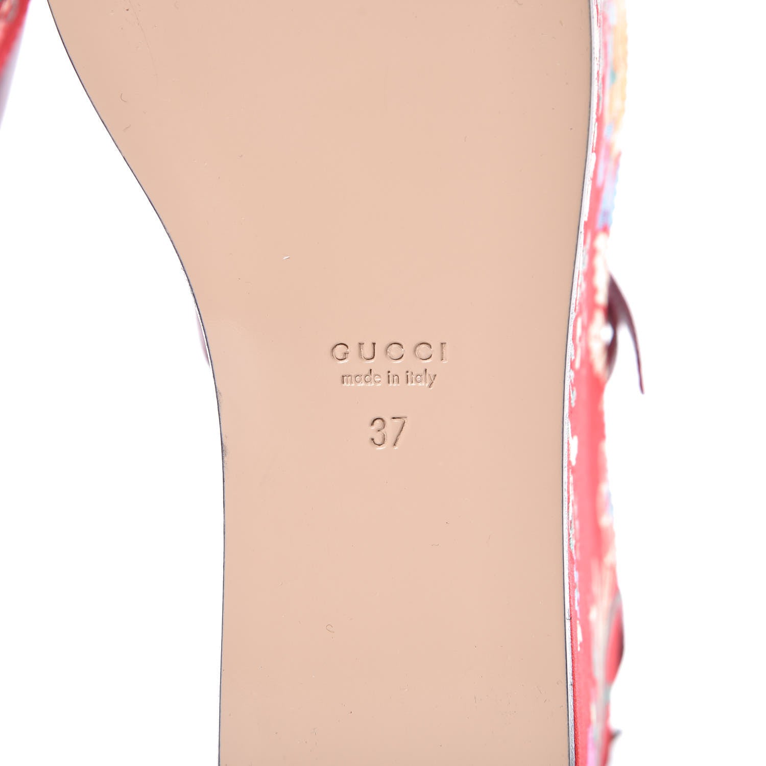 Gucci Malaga Kid Silk Hannelore Detachable Platform Slide 37 Hibiscus Red 14 of 17