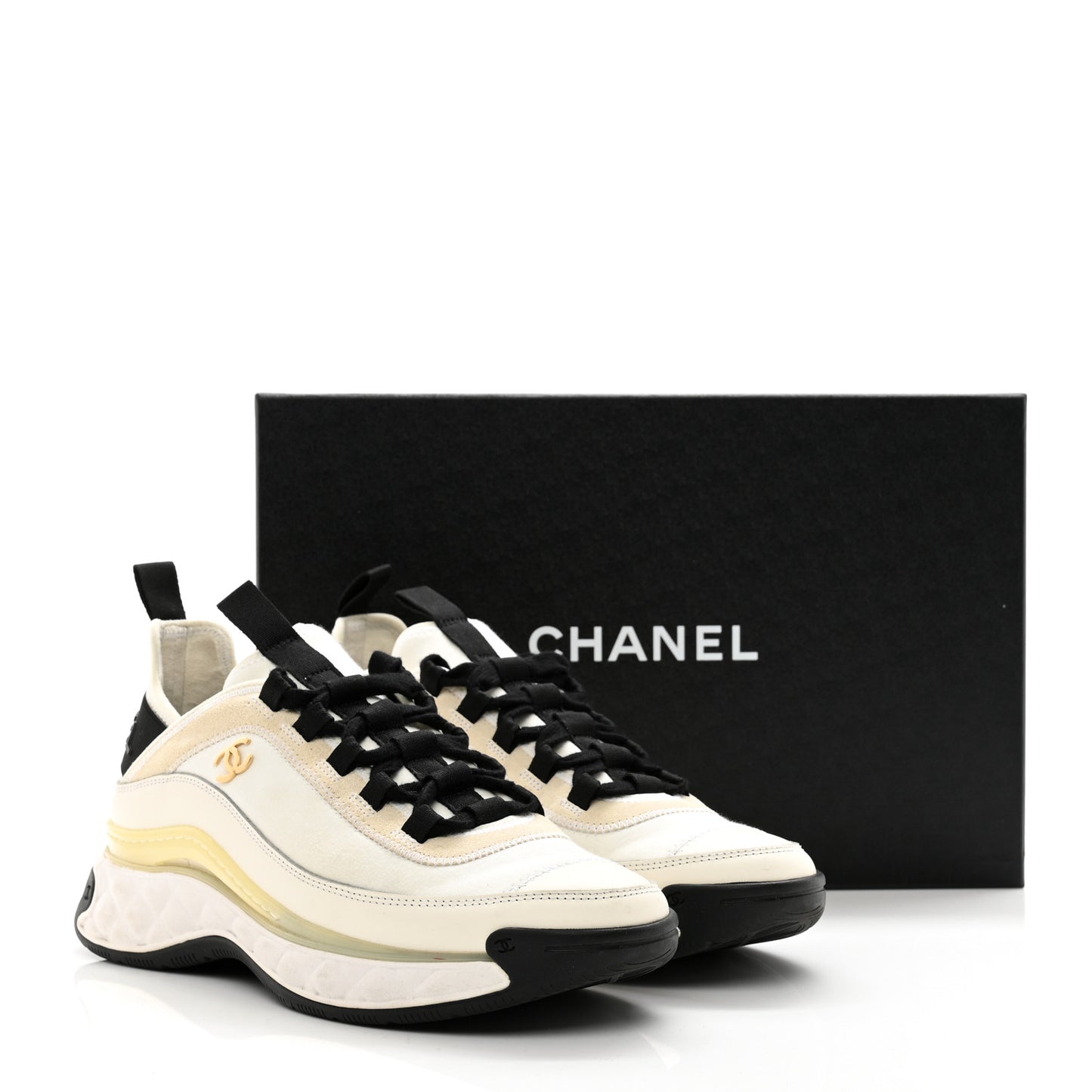 Fabric Suede Calfskin CC Sneakers 37 White Light Grey