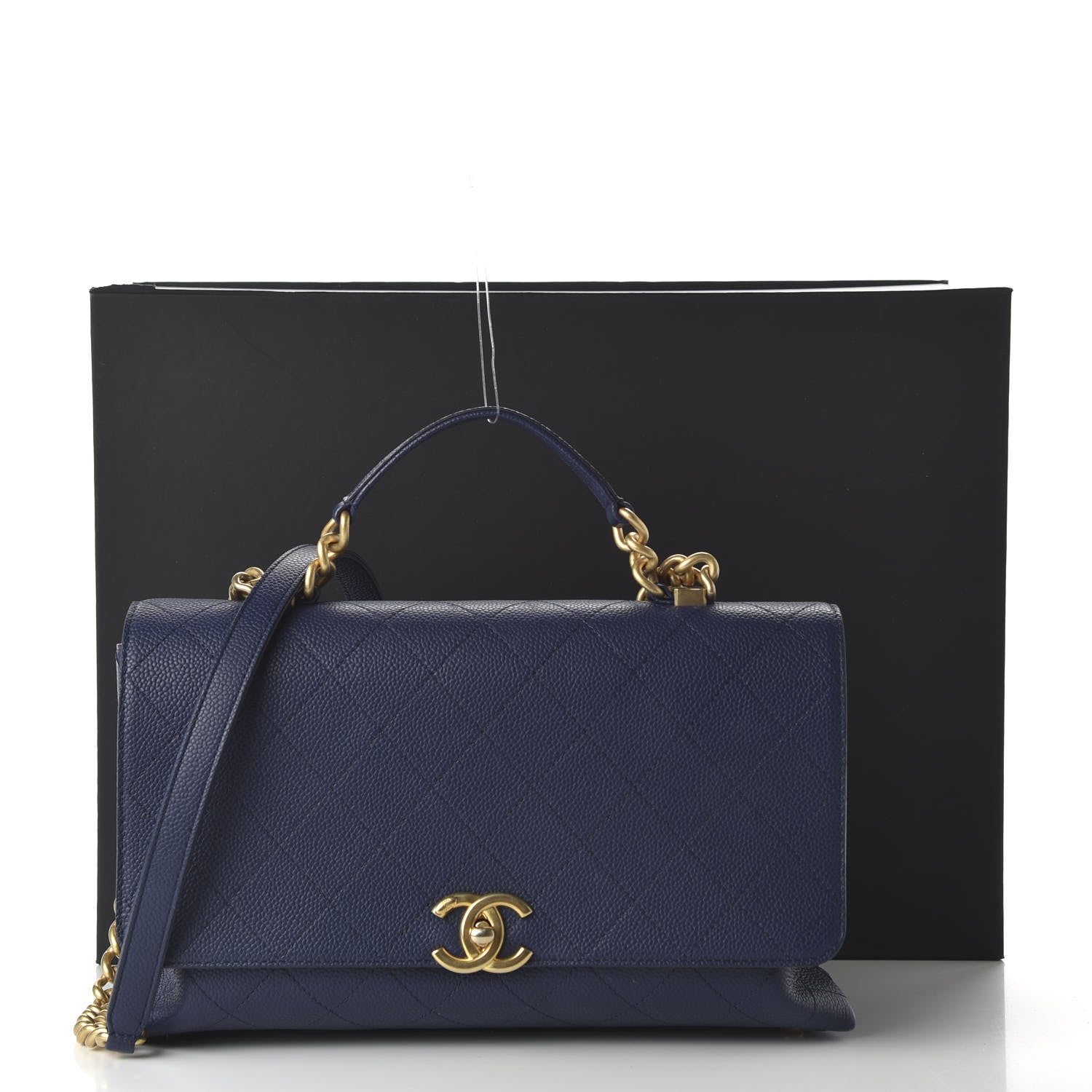 Chanel Grained Calfskin Stitched Flap Navy Blue 12 of 12