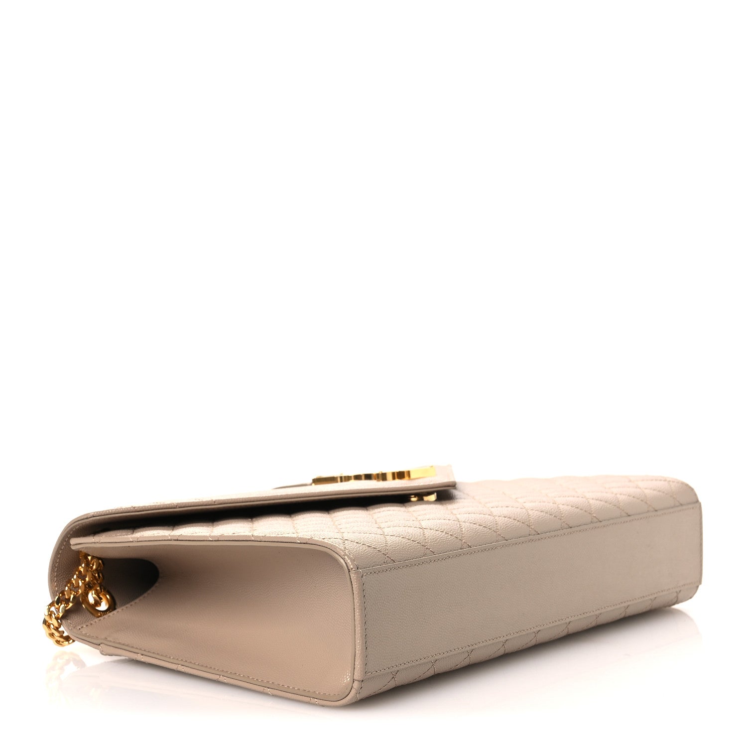 Saint Laurent Grain De Poudre Mixed Matelasse Large Triquilt Monogram Satchel Dark Beige 7 of 19
