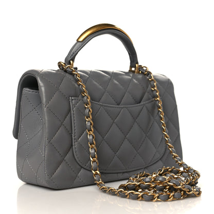 Chanel Lambskin Metal Quilted Mini Top Handle Rectangular Flap Grey 3 of 9