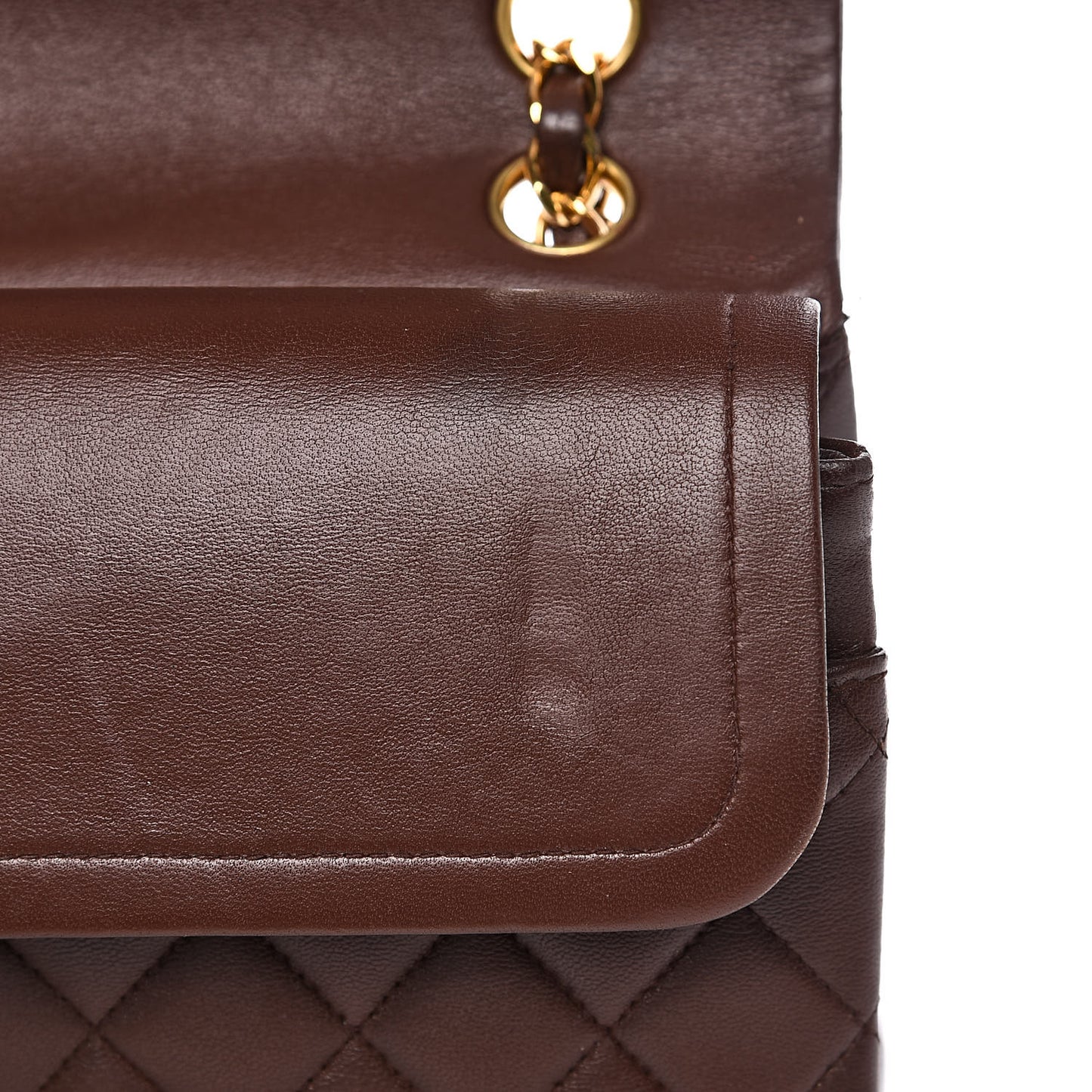 Lambskin Quilted Medium Double Flap Brown