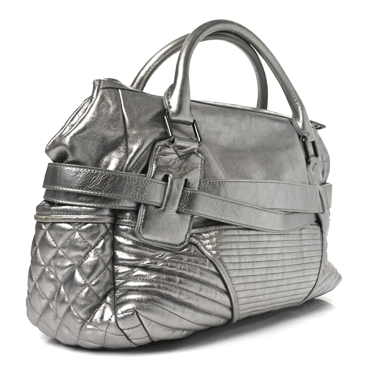 Metallic Calfskin Winnieford Satchel Silver