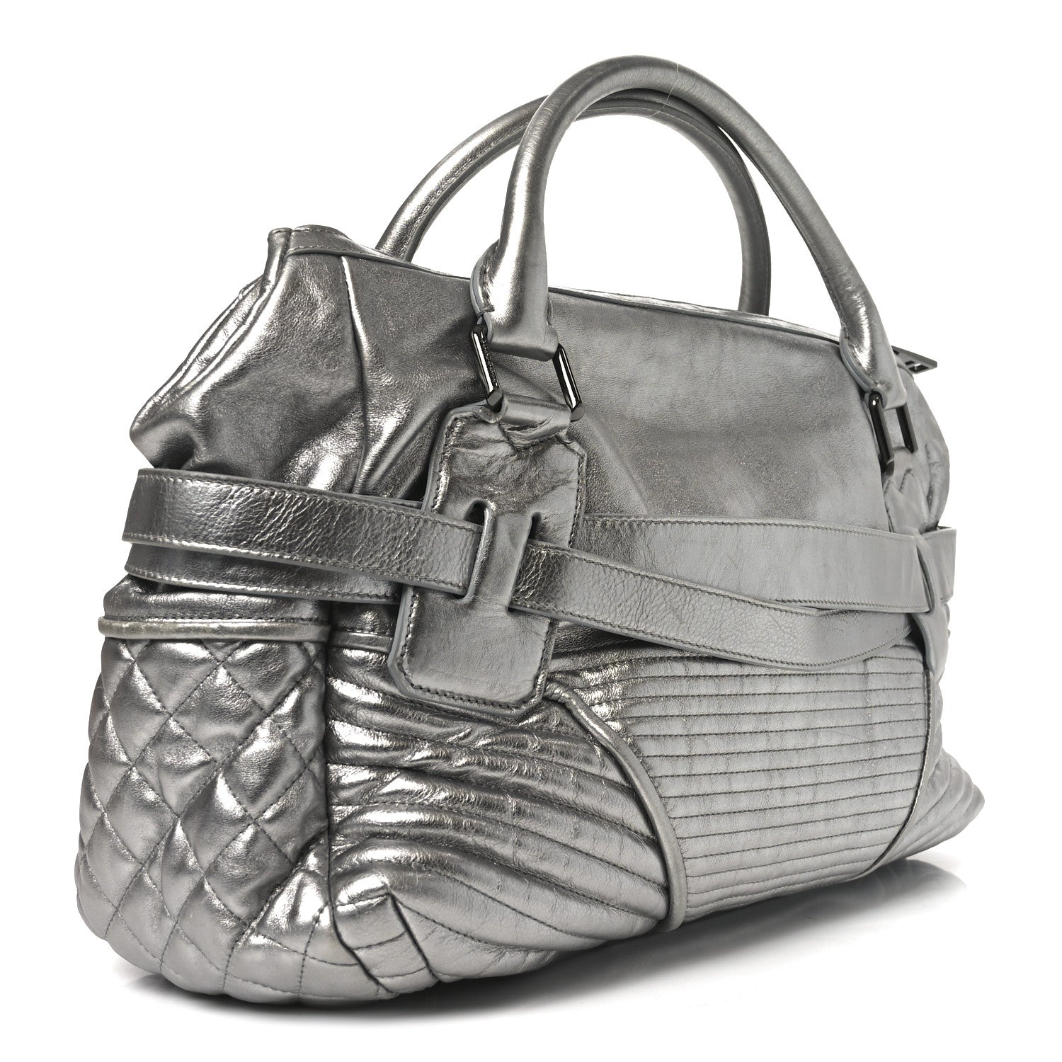 Burberry Metallic Calfskin Winnieford Satchel Silver 3 of 9