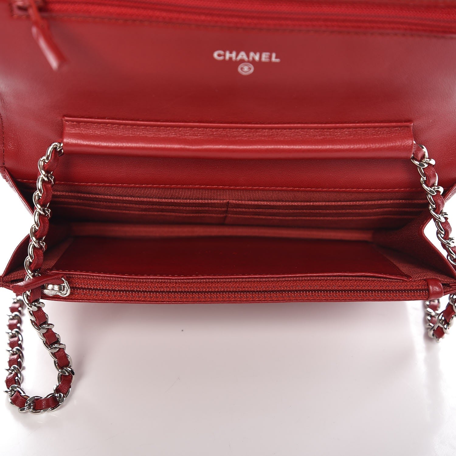 Chanel Lambskin Quilted Wallet On Chain WOC Red 5 of 11