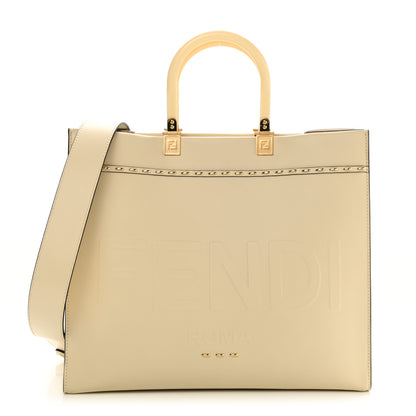 Fendi Vitello King Plexiglass Metal Stitch Logo Embossed Medium Fendi Sunshine Shopper Tote Pergamena 1 of 11