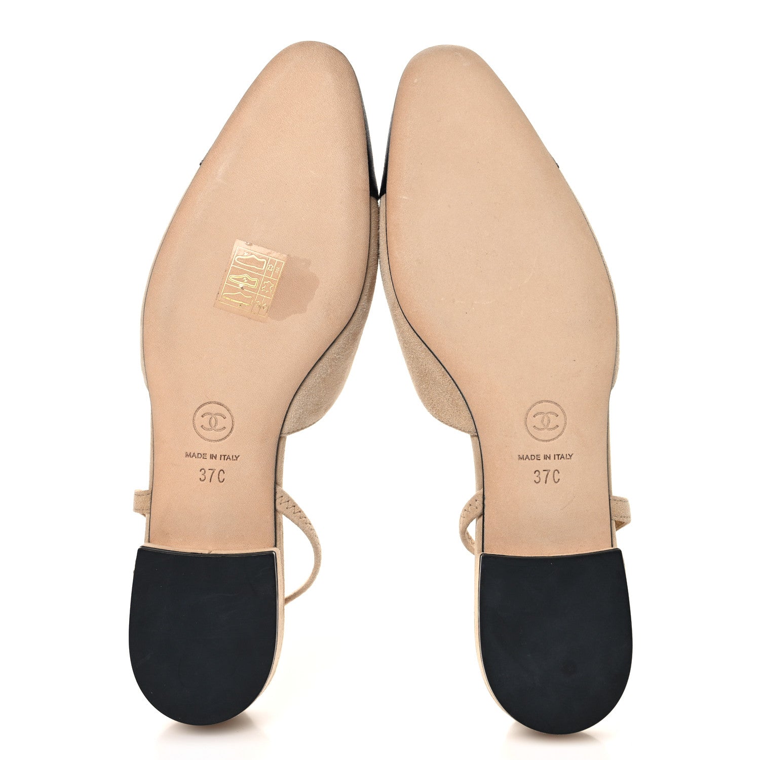 Chanel Suede Cap Toe CC Slingback Flats 37 Beige Black 6 of 9