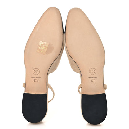 Chanel Suede Cap Toe CC Slingback Flats 37 Beige Black 6 of 9