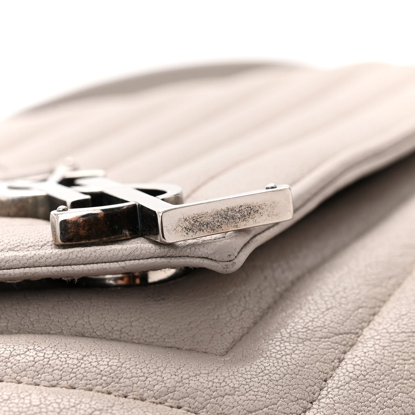 Sheepskin Matelasse Large Monogram College Satchel Light Grey