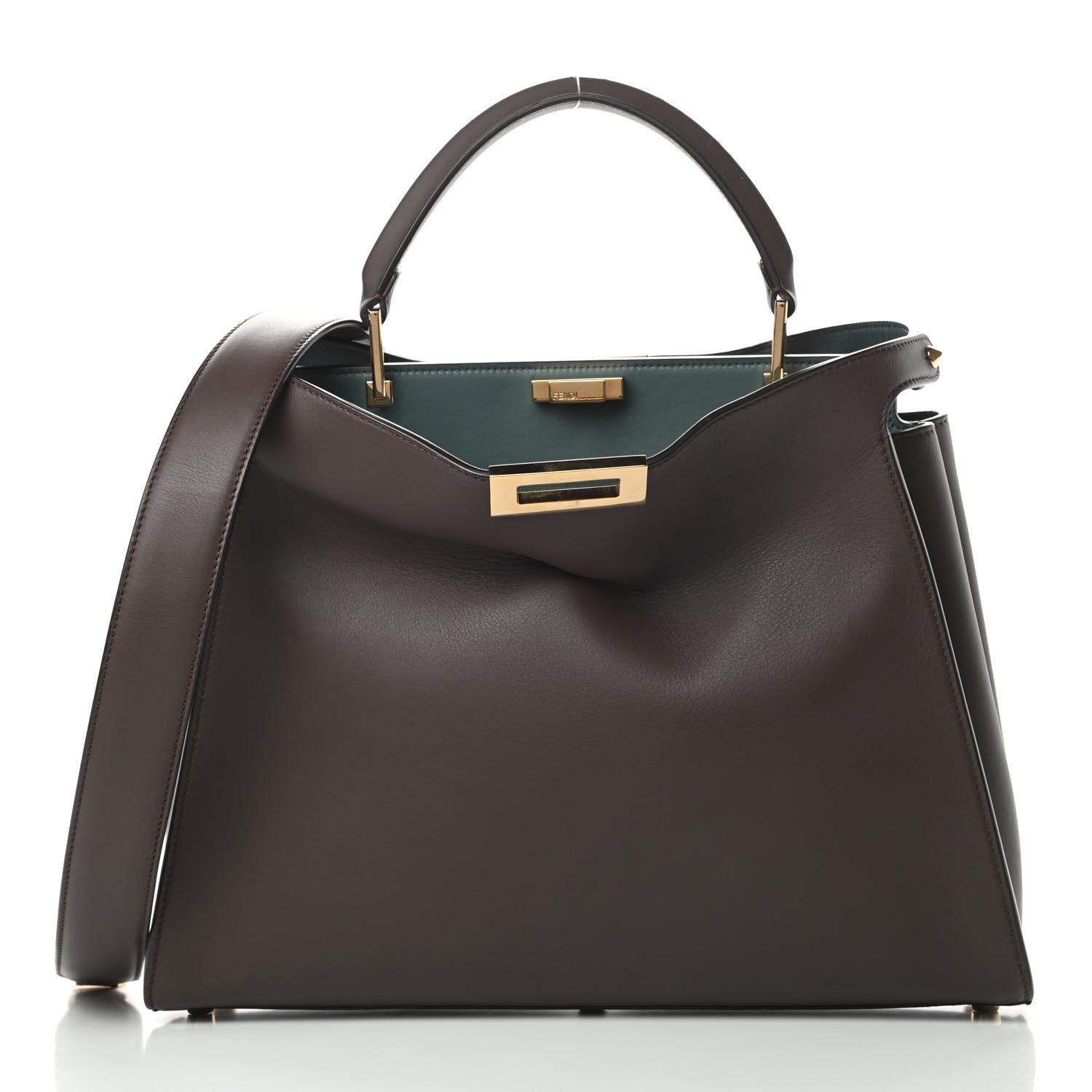 Fendi Vitello Large Peekaboo Iconic Essentially Satchel Brown Light Blue 3 of 16