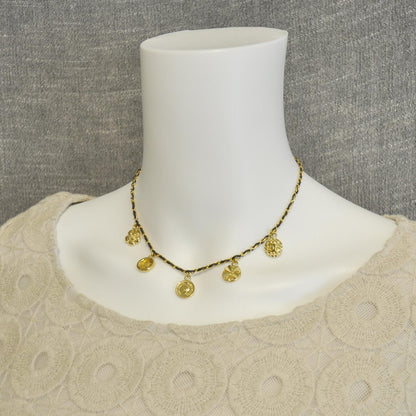 Chanel Leather and Metal Iconic Charm Chain Necklace Gold 2 of 3