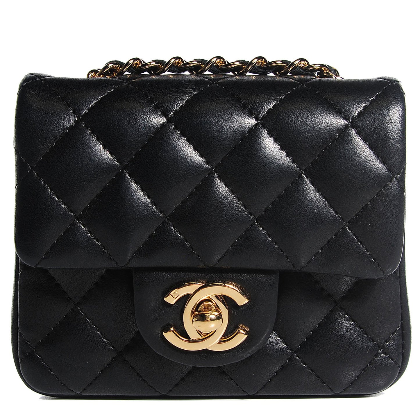 Lambskin Quilted Mini Square Flap Black