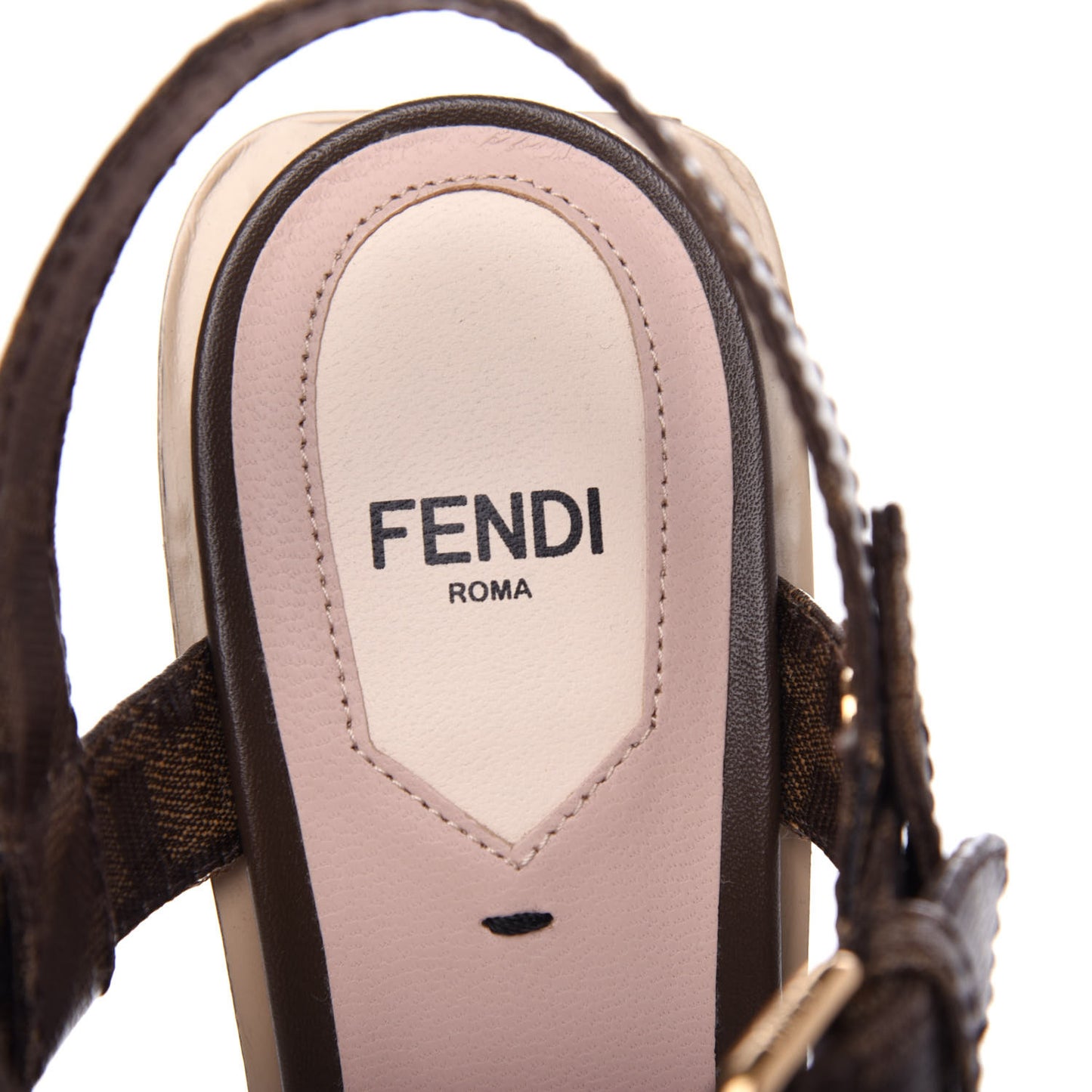 Glazed Fabric FF Wedge Sandals 38 Tobacco Moro