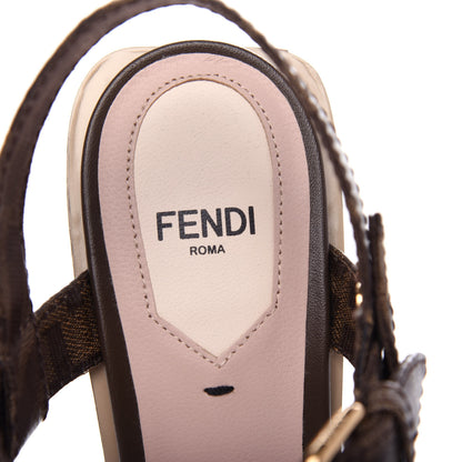Fendi Glazed Fabric FF Wedge Sandals 38 Tobacco Moro 8 of 9