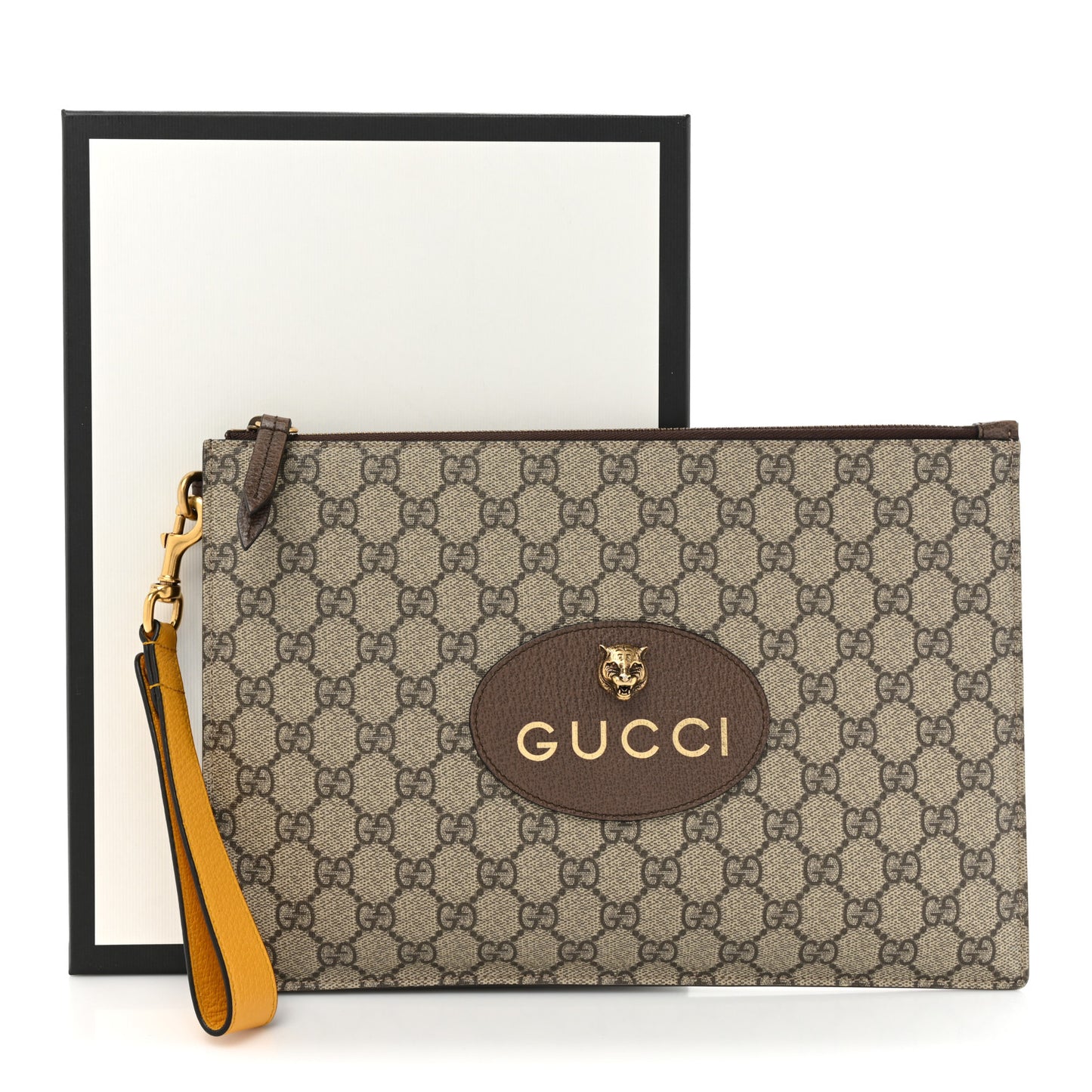 GG Supreme Monogram Neo Vintage Zip Wristlet Pouch Beige New Acero Crop