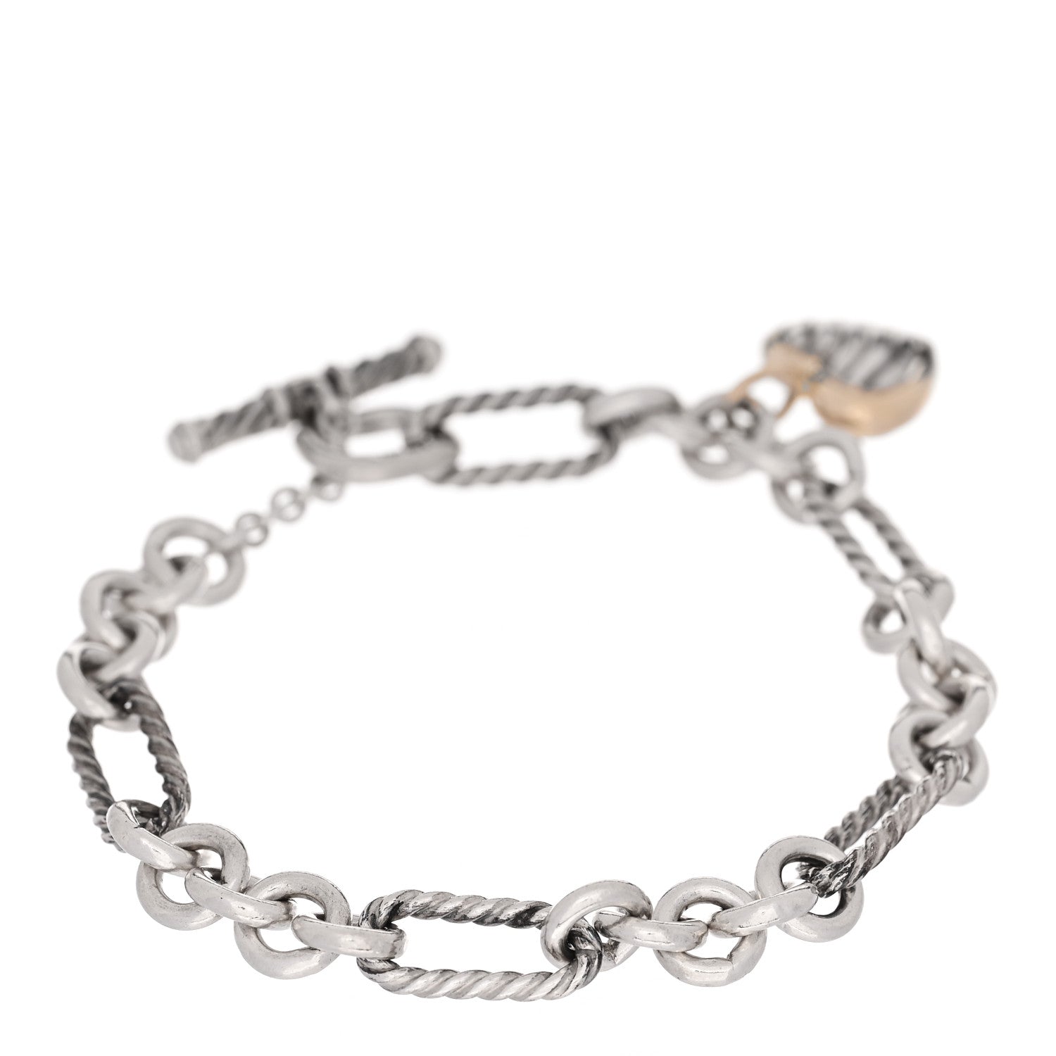 David Yurman Sterling Silver 18k Yellow Gold Cable Heart Charm Bracelet 1 of 3