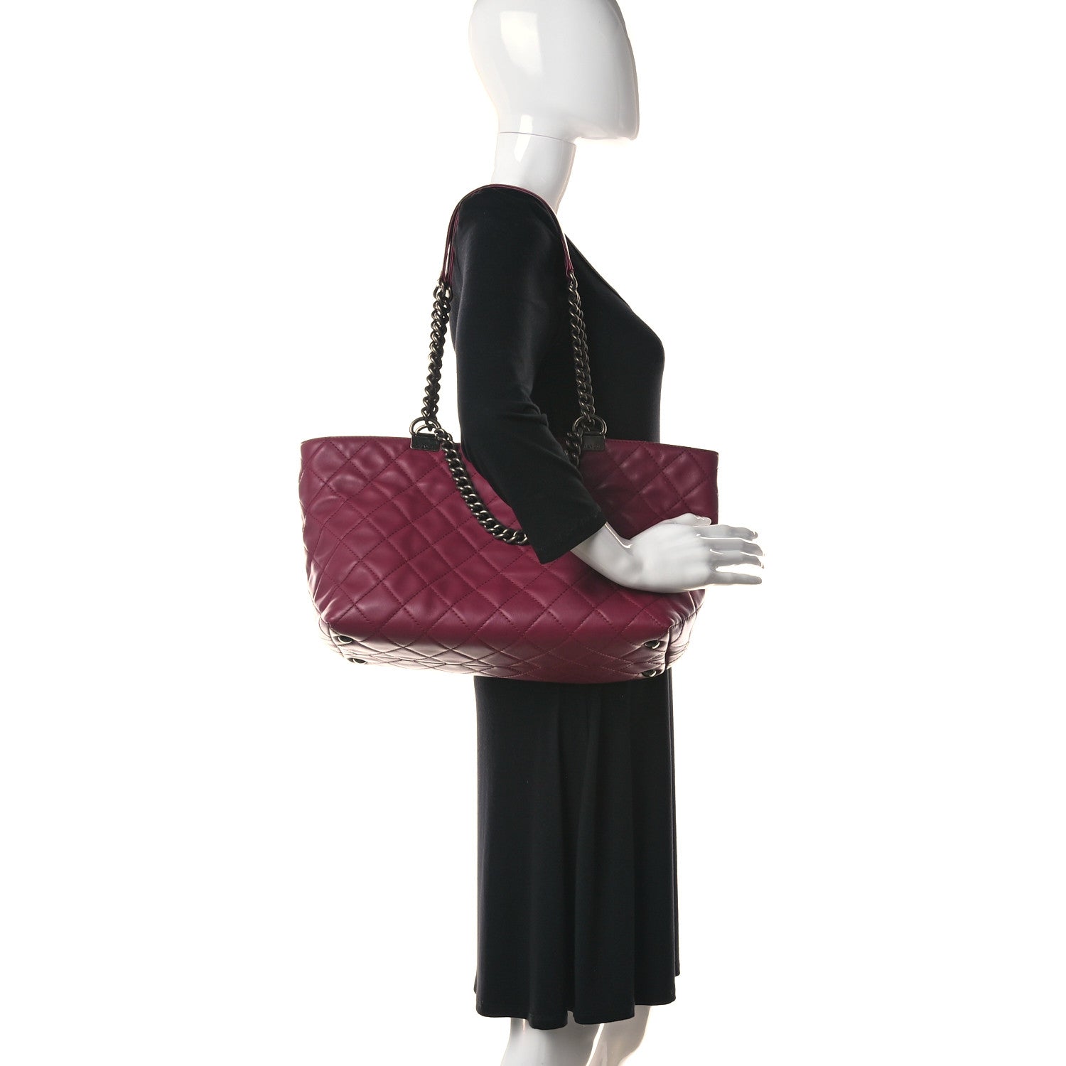 Chanel Calfskin Quilted Small Shopping In Chains Tote Dark Pink 2 of 10