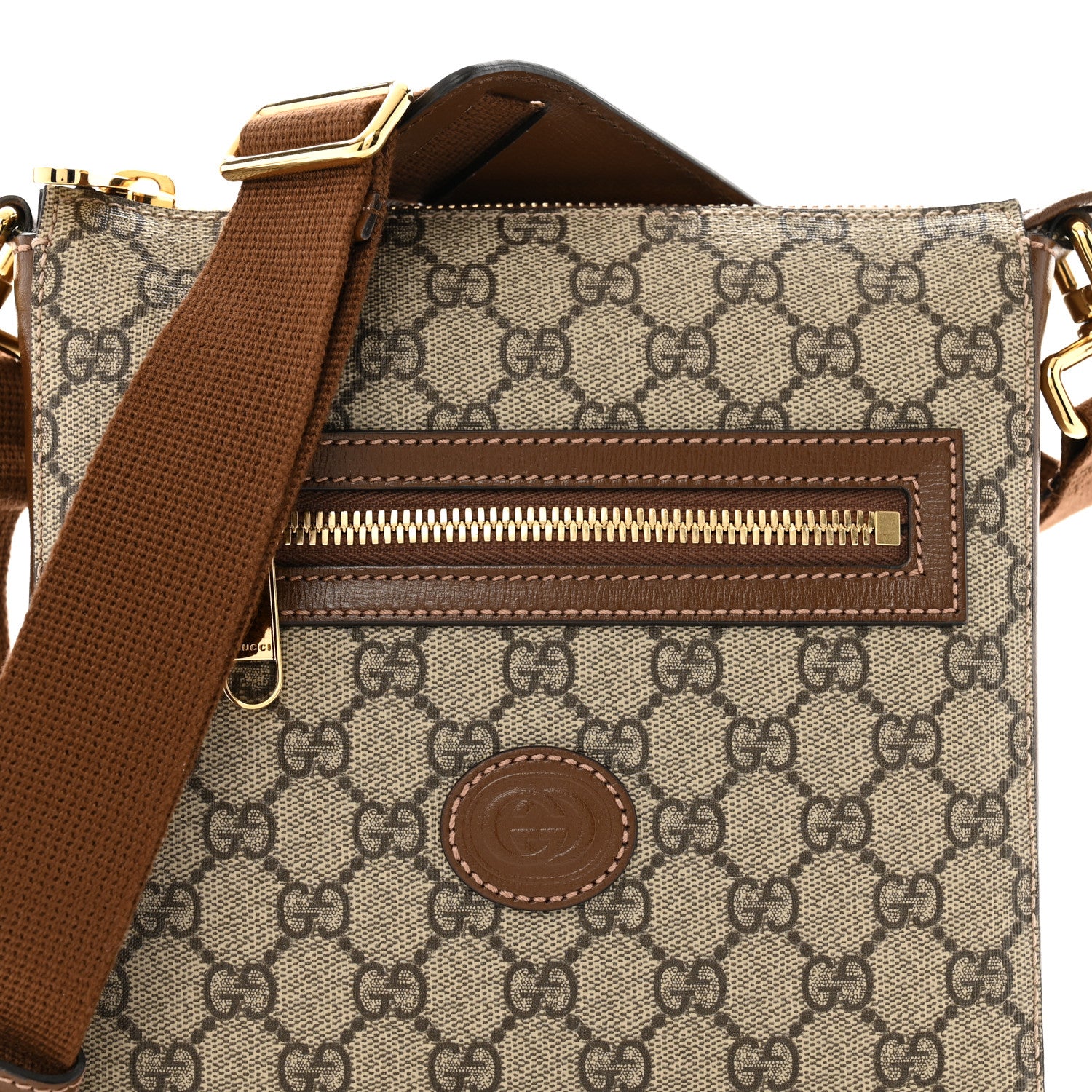 Gucci GG Supreme Monogram Azalea Calfskin Retro Interlocking G Flat Messenger Bag Beige Ebony Brown Sugar 8 of 11