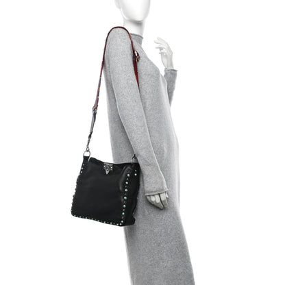 Valentino Garavani Pebbled Calfskin Tribal Small Guitar Strap Rockstud Rolling Flip-Lock Messenger Bag Black 2 of 9