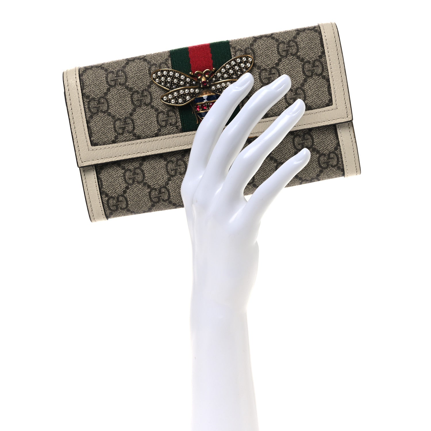 Gucci GG Supreme Monogram Web Queen Margaret Flap Wallet Beige Ebony Mystic White 2 of 9