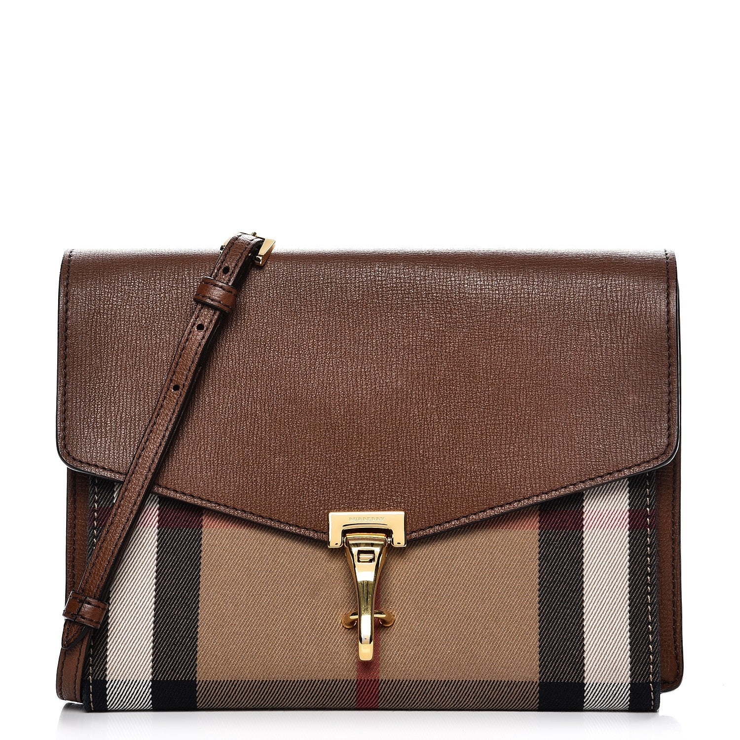 Burberry Derby Calfskin House Check Small Macken Crossbody Bag Tan 1 of 9