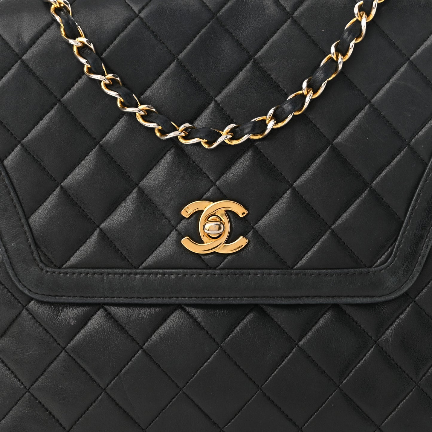 Lambskin Quilted Single Flap Black