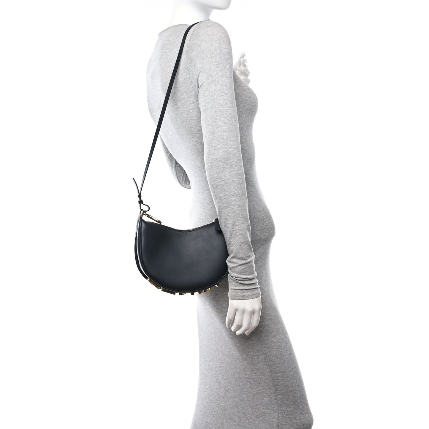 Vitello Grace Matte Mini Fendigraphy Hobo Bag Black