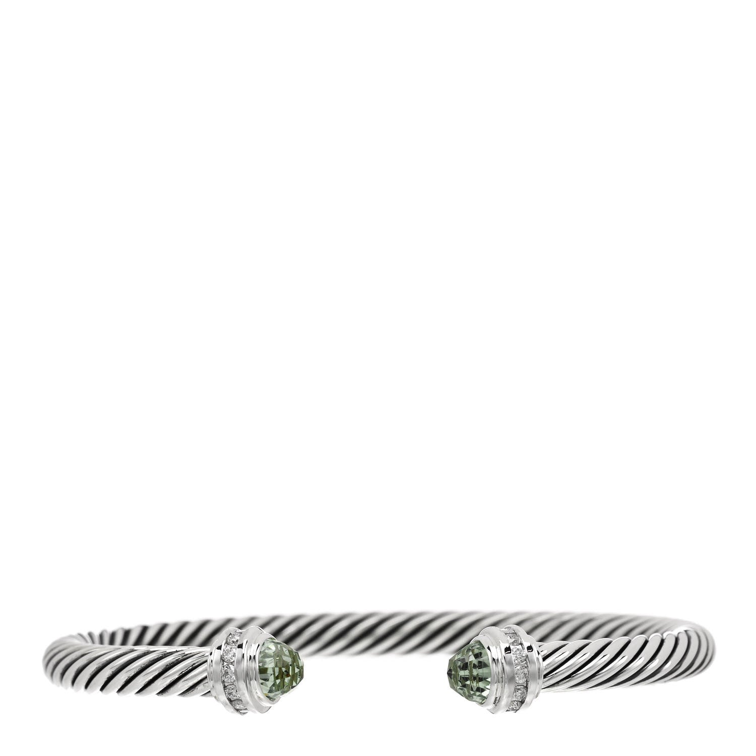 David Yurman Sterling Silver Diamond Prasiolite 5mm Cable Classics Princess Bracelet 1 of 3