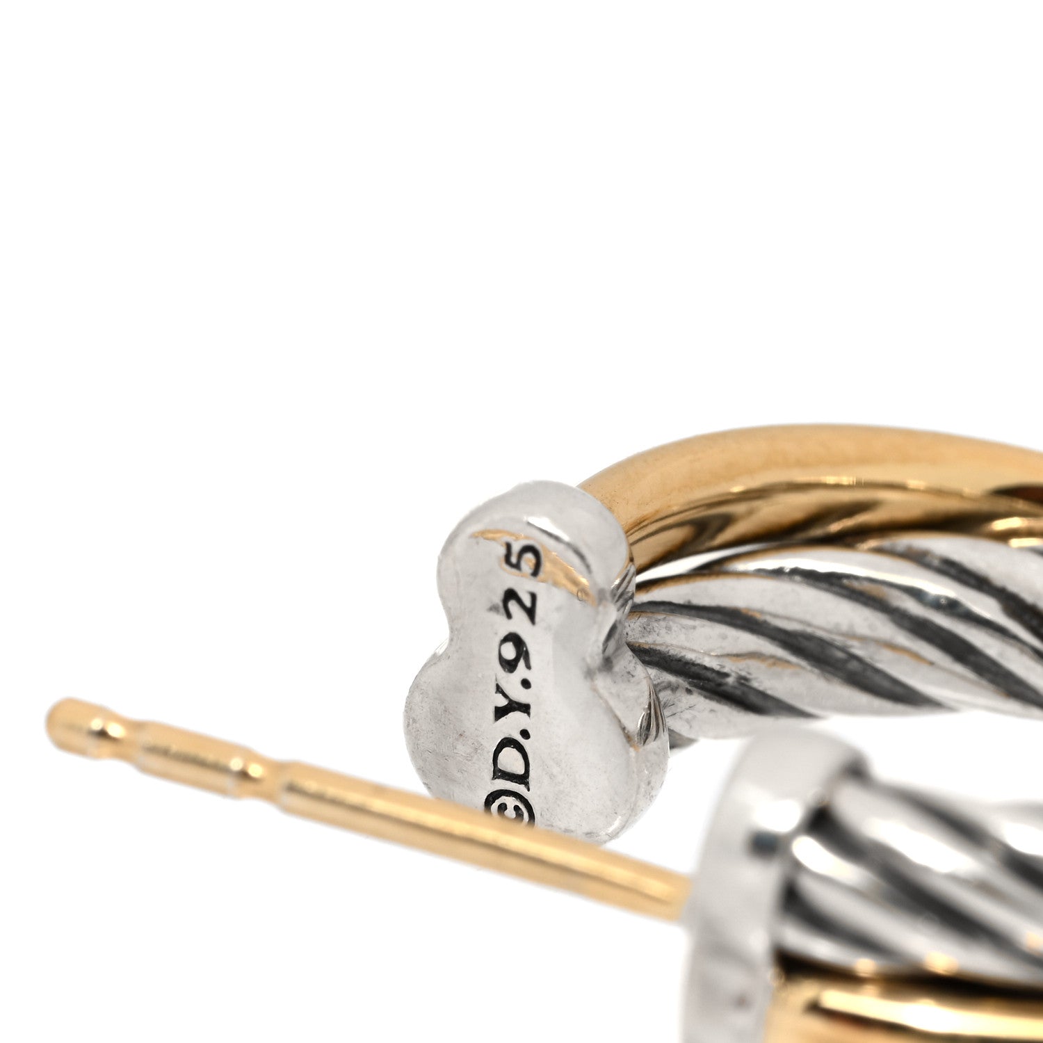 David Yurman Sterling Silver 18K Yellow Gold 17mm Crossover Cable Hoop Earrings 4 of 4