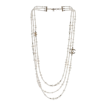 Chanel Graduated Pearl Crystal CC Multi Strand Necklace Gold 3 of 5