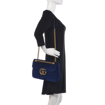 Gucci Velvet Matelasse Medium GG Marmont Shoulder Bag Cobalt Blue 2 of 10