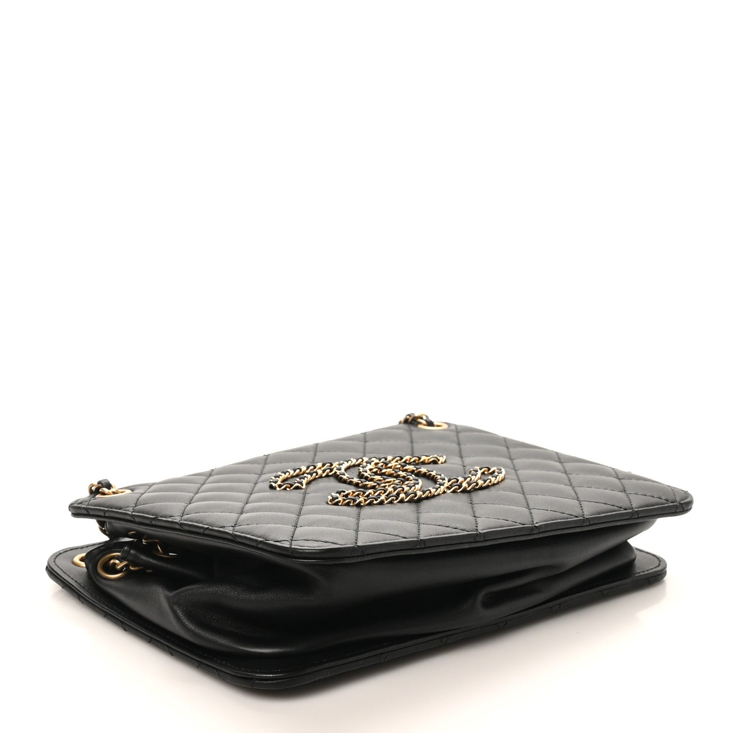 Calfskin Quilted CC Chain Accordion Tote Black
