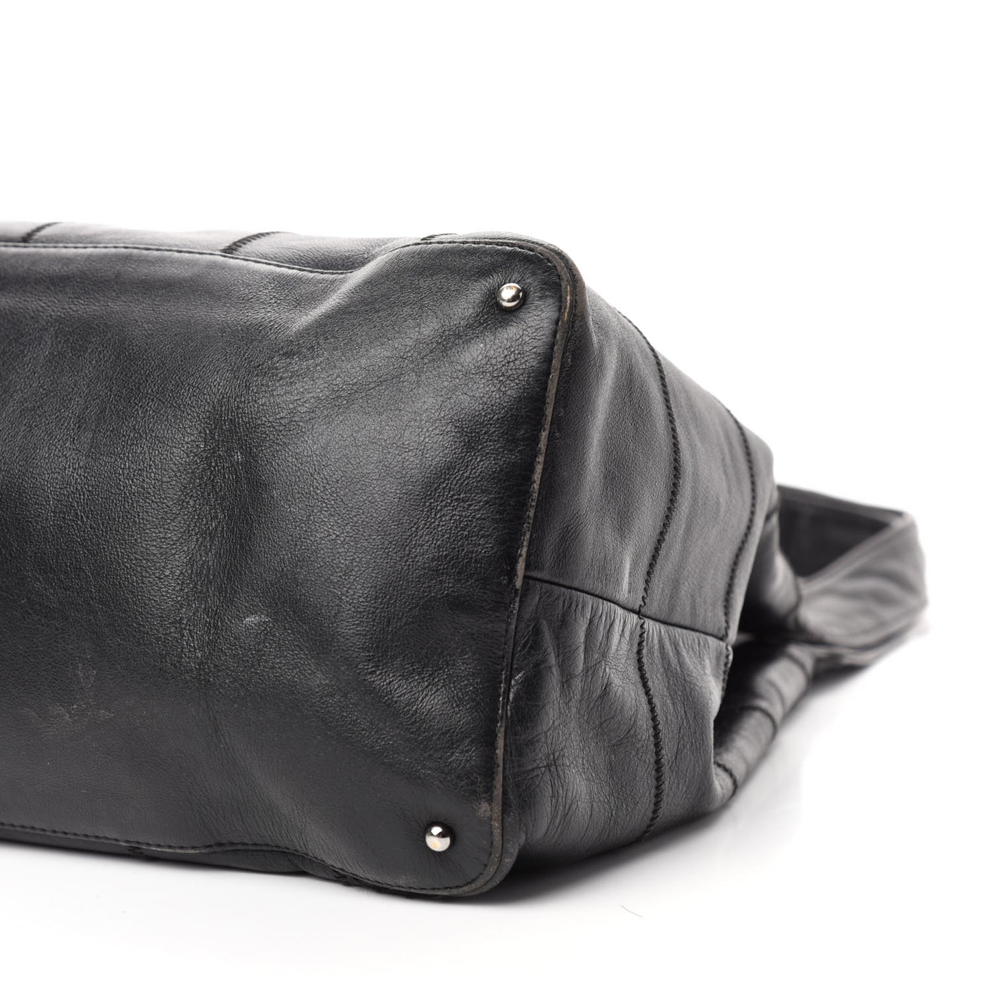Calfskin Square Stitched Tassel Hobo Black