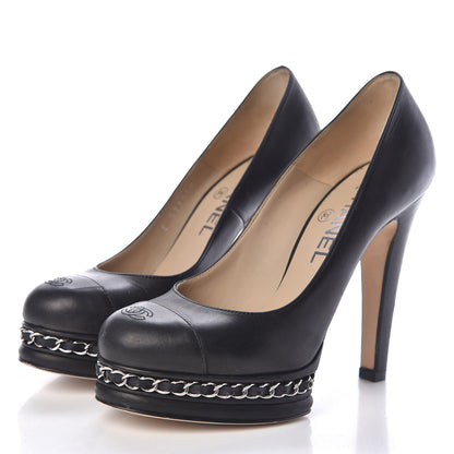 Chanel Lambskin CC Cap Toe Platform Chain Pumps 35.5 Black 3 of 13
