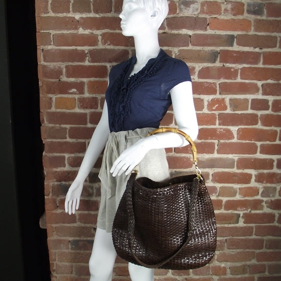 Woven Bamboo Top Handle Tote