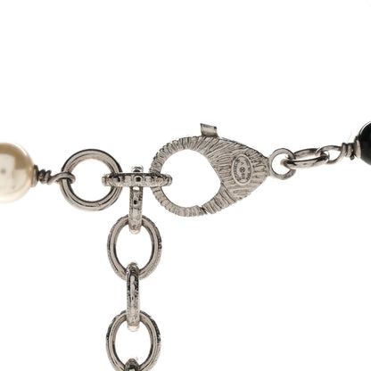 Chanel Pearl Crystal Bead CC Long Necklace Silver Black White 4 of 5