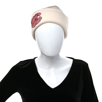 Chanel Cashmere CC Beanie Hat White Pink 2 of 6