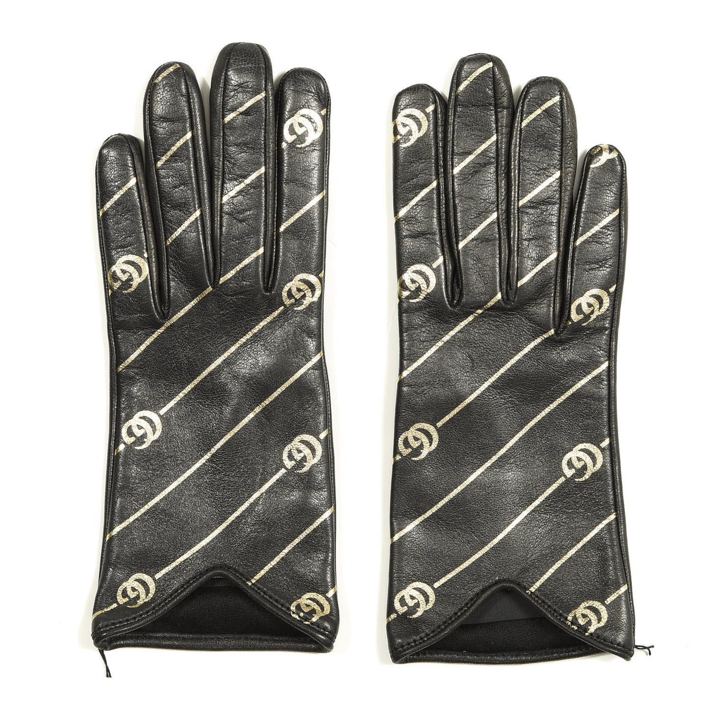 Lambskin Silk Diagonal GG Gloves 7 Black Gold