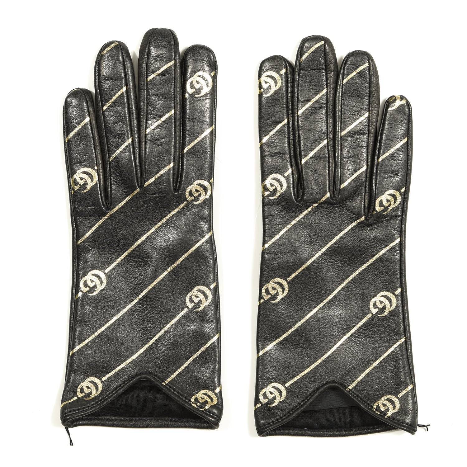 Gucci Lambskin Silk Diagonal GG Gloves 7 Black Gold 1 of 4
