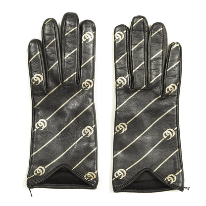 Gucci Lambskin Silk Diagonal GG Gloves 7 Black Gold 1 of 4